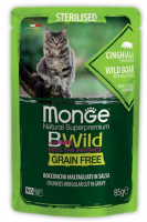 Monge BWild GF Sterilised Cat (кабан, овощи), 85 г х 24 шт. в зоомагазине Лепшы Сябар