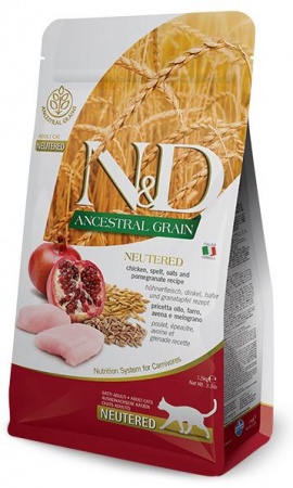 Farmina N&D Ancestral Grain Neutered Cat (спельта, овес, курица, гранат) в зоомагазине Лепшы Сябар